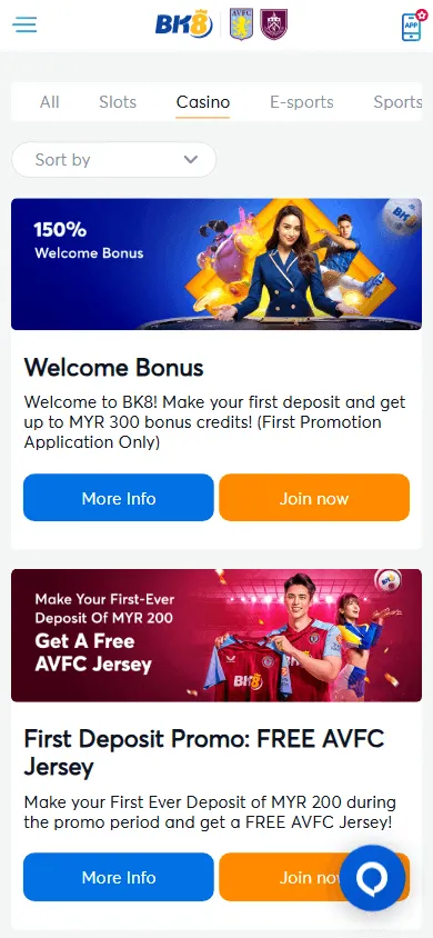 BK8 Casino promotions on a mobile device